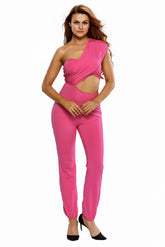 Kaamastra Bright Pink One-shoulder Jumpsuit